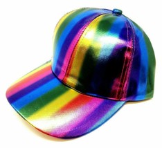 Dweebzilla Shiny Raibow Striped LGBT Pride Curved Bill Adjustable Hat - £8.55 GBP