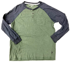 Lee Raglan Henley Shirt Mens Large Blue Green Long Sleeve Front Pocket S... - $14.73