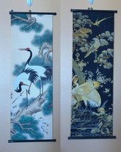 2 Japanese Art Print Wall Hanging Scroll Decor Crane Birds Lot - £46.44 GBP