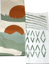 Abstract Boho Green Sunrise Sunset Mountain Dish Towels Dishcloth Set of 4 image 3
