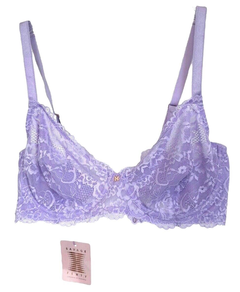 Savage X Fenty by Rihanna Women's Floral Lace Unlined Bra, Sheer PURPLE LAVENDER