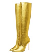 Bally Women's Barbra Laminated Knee High Leather Boots Gold - $16,272.11 MXN