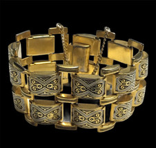 Art Deco, Damascene Enamel Double Bracelet Gold Tone, and Black 7.75”. 3/21 - £55.30 GBP