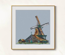 Windmill cross stitch De Cat, Verfmolen pattern pdf embroidery windmill  - £4.86 GBP