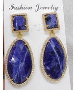 Long Drop Pendant with 14K Gold Earrings  Focal lodorite Blue  gemstone ... - $65.36 CAD