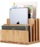 100% Bamboo Desk File Mail Organizer Countertop, 4 Slot Wood Desktop Fil... - £28.21 GBP