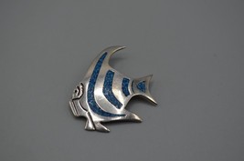 Angel Fish Sterling Silver Pendant Taxco Mexico Turquoise Stone Inlay 925 Vtg - £27.05 GBP