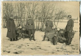 German WWII Photo Wehrmacht Soldiers &amp; Motorcycles with Sidecars 01270 - $14.99