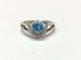 925 Argent Sterling Topaze Bleu Fiançailles Bague 1.3 CT Suisse Bague - £39.73 GBP