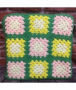 VTG Granny Square Hand Crocheted Afghan Chair Floor Cushion Pink Yellow ... - $27.16 CAD