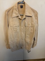 Vtg 60&#39;s 70s SEARS The Mens Store Beige Flannel Wool Shirt  Size M - £45.93 GBP