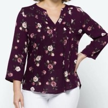 Monday Fun Kearney Dark Purple Boho Floral Cottagecore Henley Top Size S... - £11.88 GBP