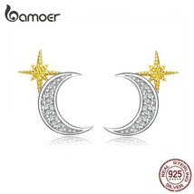 bamoer Moon and Stars Stud Earrings for Women Authentic 925 Silver Anti-allergy  - £16.06 GBP