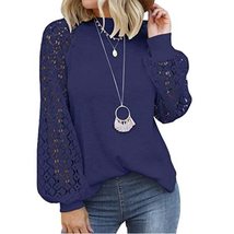 2022 New Solid T Shirt Women Fashion Lace Patchwork O Neck Long Sleeve Streetwea - £65.66 GBP