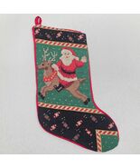 Vintage Needlepoint Christmas Stocking Santa Riding Reindeer Rudolph Woo... - $452.18 MXN