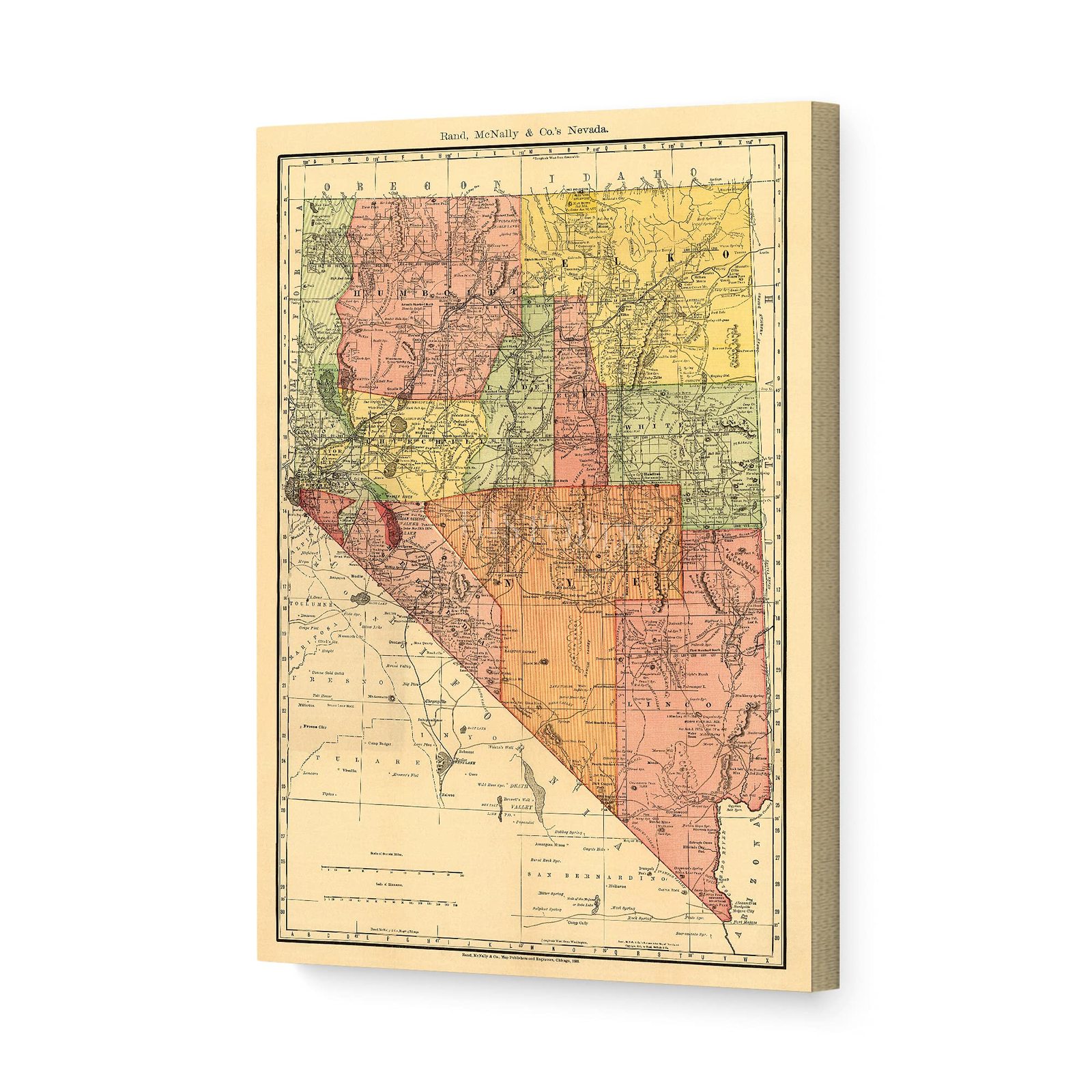 HISTORIX Vintage 1893 Nevada Map Canvas Art - 16x24x1.5 Inch Canvas Wrap... - £189.56 GBP+