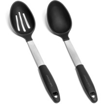 Cooking Spoons Set Heat Resistant Silicone And Stainless Steel Metal - Best Serv - £28.43 GBP