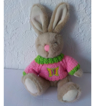 Vtg Beige Bunny with Pink Sweater Plush Toy Rabbit Stuffed 10&quot; GAC 1999 ... - £10.05 GBP