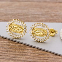 New Trendy Buddha Gold Stud Earrings Copper CZ Zircon Tiny Elegant Eternity Earr - £7.05 GBP