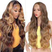 Long Body Wave Synthetic Lace Front Wig 30inch 4X1 Lace Ombre Brown Synthetic - £21.93 GBP