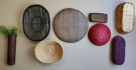 Retro Boho Hippie Woven Rattan Wicker Wall Basket Decor Grouping~Set 8 - £66.00 GBP