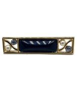 Vtg Monet Gold Tone &amp; Black Enamel Brooch Pin Faux Pearl Rhinestone - £21.31 GBP