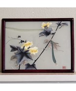 Chinese Silk Screen Embroidery Glass Inlaid Table Screen 16x12 Inch Framed - $2,995.00