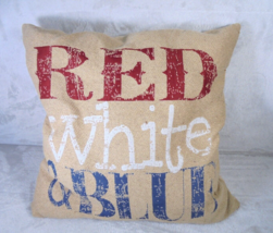 Red White &amp; Blue Throw Pillow Patriotic 4th of July Americana Sofa Pillow Beige - £13.10 GBP