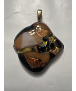 Artisan Dichroic Glass Pendant Orange Gold Black Abstract Multicolor Sil... - $188.58 MXN