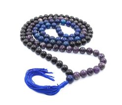 Natural 108 Beads Mala Necklace – Lapis Tourmaline Amethyst 14MM Healing... - $57.44