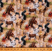 Cotton Farm Life Farm Animals Cows Light Rust Fabric Print by the Yard D370.82 - £12.74 GBP