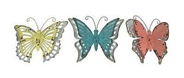 Set of 3 Distressed Finish Metal Butterfly Wall Hangings Galvanized Zinc Accents - £37.24 GBP