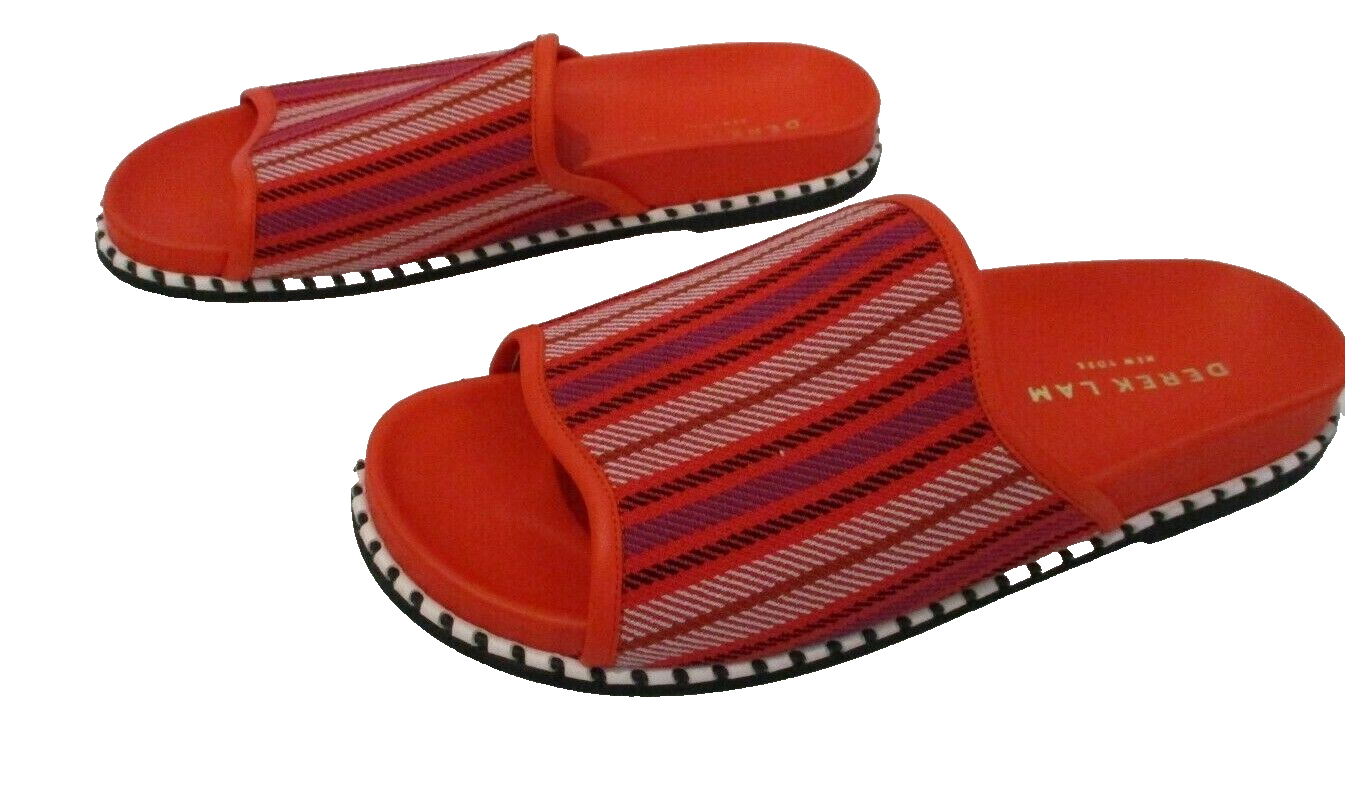DEREK LAM Handmade Orange Tapestry Slides with Rubber Sole - 39 1/2 - New - $62.99