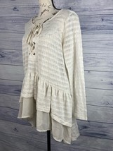 Maurices Lace Up Ruffle Tunic Duster Top Womens 0 US XS Pointelle Knit Long Slv - £9.52 GBP