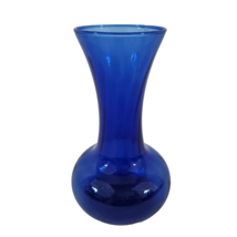 Cobalt Blue Optic Swirl Pattern 1970s Glass Vase 8&quot; Tall w/Flared Rim &amp; Bulbous - £6.43 GBP