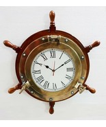 18&quot; Wooden Ship Wheel Porthole Vintage Clock Nautical Wall Clock Home Decor - £67.74 GBP