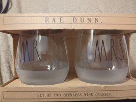 Rae Dunn Stemless Wine Glasses Enchanté Accessories Mr. Mrs. Frosted Bottom  - £12.90 GBP