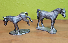 VTG set of 2 Solid Pewter 3&quot; Horse Stallion Sculpture &amp; Kicking Colt Foal 2.5&quot; - £47.06 GBP