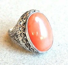 Big Sterling Silver 6.50 Carat Natural Coral Ring 925 Sterling Silver Man&#39;s Ring - £112.08 GBP