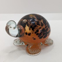 Mdina Glass Turtle Figurine, Mottled Orange Pattern, Vintage, Signed, Rare - $35.79