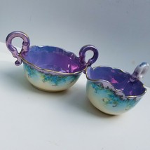 Purple Luster Creamer and Sugar Set Corn Blue Floral Gold Accents  - £11.76 GBP