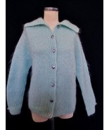 Vintage 60s Italy Hand Knitted Mohair Cardigan Sweater M S Robin&#39;s Egg B... - $89.99