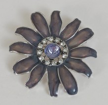 Floral Enamel Purple Clear Gemstones Brooch 2&quot; - $168.38 MXN
