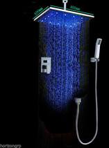 Luxury Bathroom Shower Set with 16&quot; Rainfall Sq LED Shower Head, Double-Function - £349.32 GBP