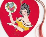 Vtg. Bridge Tally Card - Die Cut Heart Shape Woman w Flower - $16.00