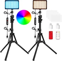 Qeuooiy 2 Packs Rgb Led Video Light With Adjustable Tripod Stand And, An... - £51.79 GBP