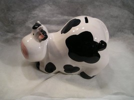 LARGE WHITE COW PIGGY BANK...TWO TONE BLACK &amp; WHITE ..HAND PAINTED - $17.82