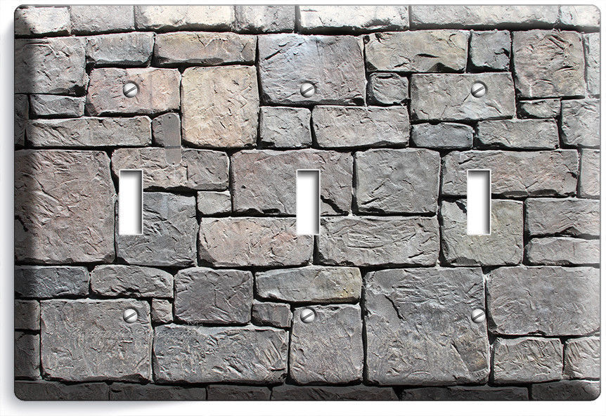 OLD MEDIEVAL CASTLE ROCK STONE WALL LIGHT SWITCH 3 GANG PLATE ROOM HOME HD DECOR