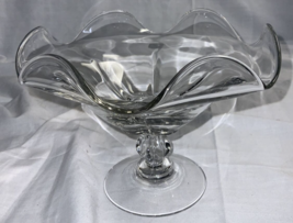 Vintage Glass Pedestal Candy Dish Tulip Edge - $9.45