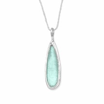 925 Sterling Silver Ancient Green Roman Glass Pear Drop Pendant Necklace 18&quot; - £208.51 GBP